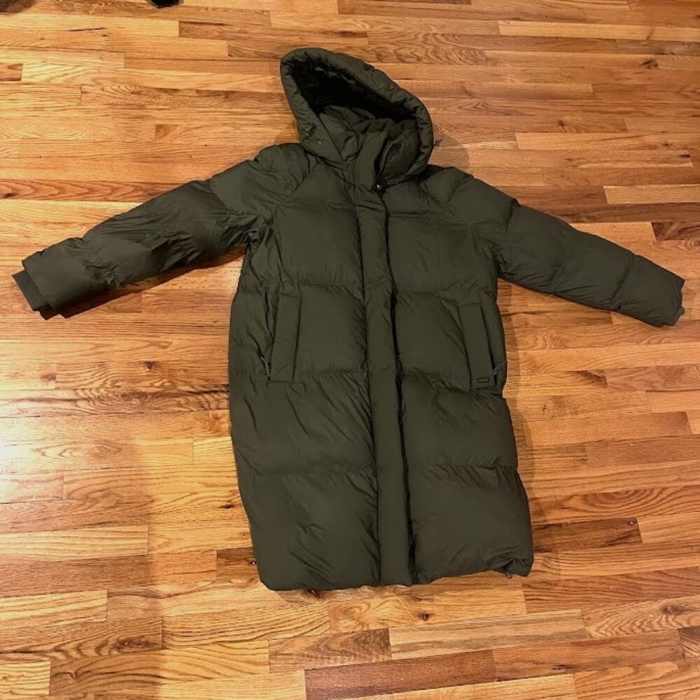 Levi Women's Olive Green Winter Coat Water Resistant Side Zip Maxi Coat